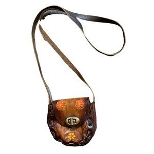 Vintage Leather Tooled Floral Mini Coin Card Purse